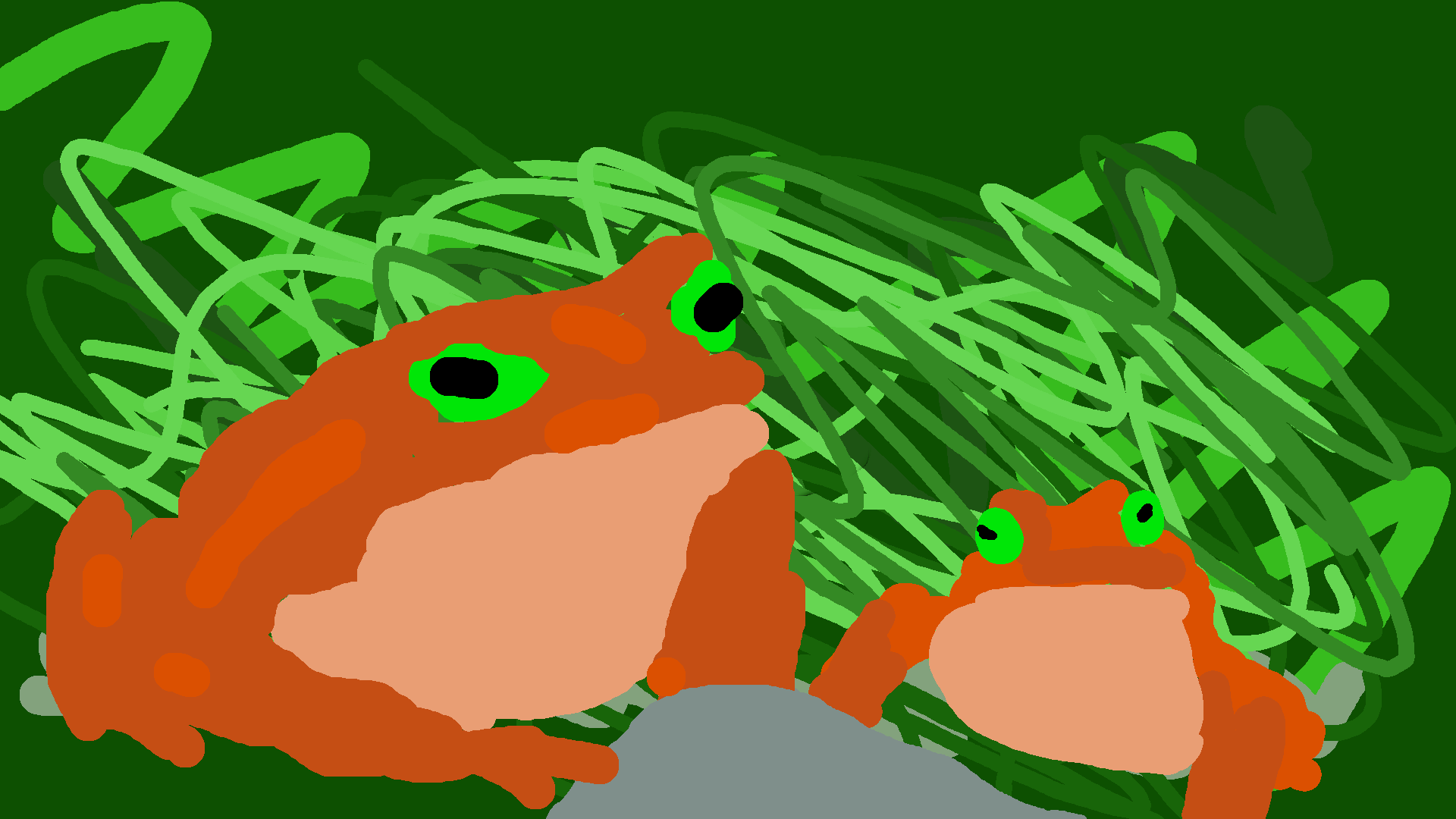Drawing of two toads, who appear to be in charge.